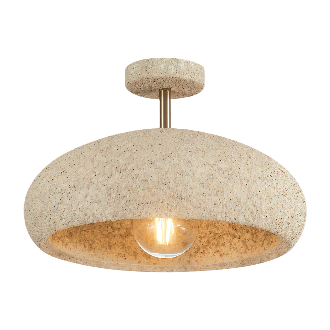 White semi flush ceiling lights featuring a unique speckled design and a central light source.