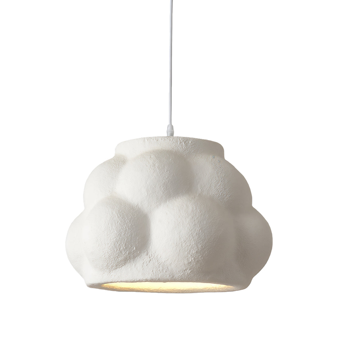White single pendant light fixture featuring round bubble-inspired form and soft matte finish.