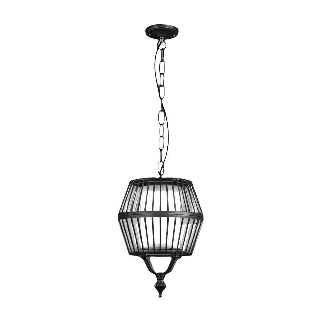 Detailed wireframe drawing of the handcrafted bamboo japanese lantern pendant light showing its internal structure.