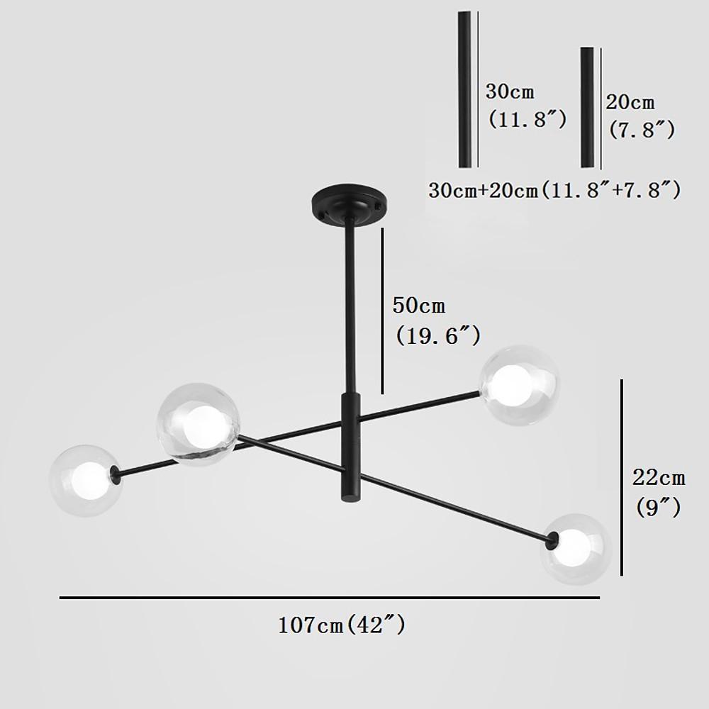4 - light Glass LED Linear Design Black Modern Sputnik Chandelier Ceiling Lights