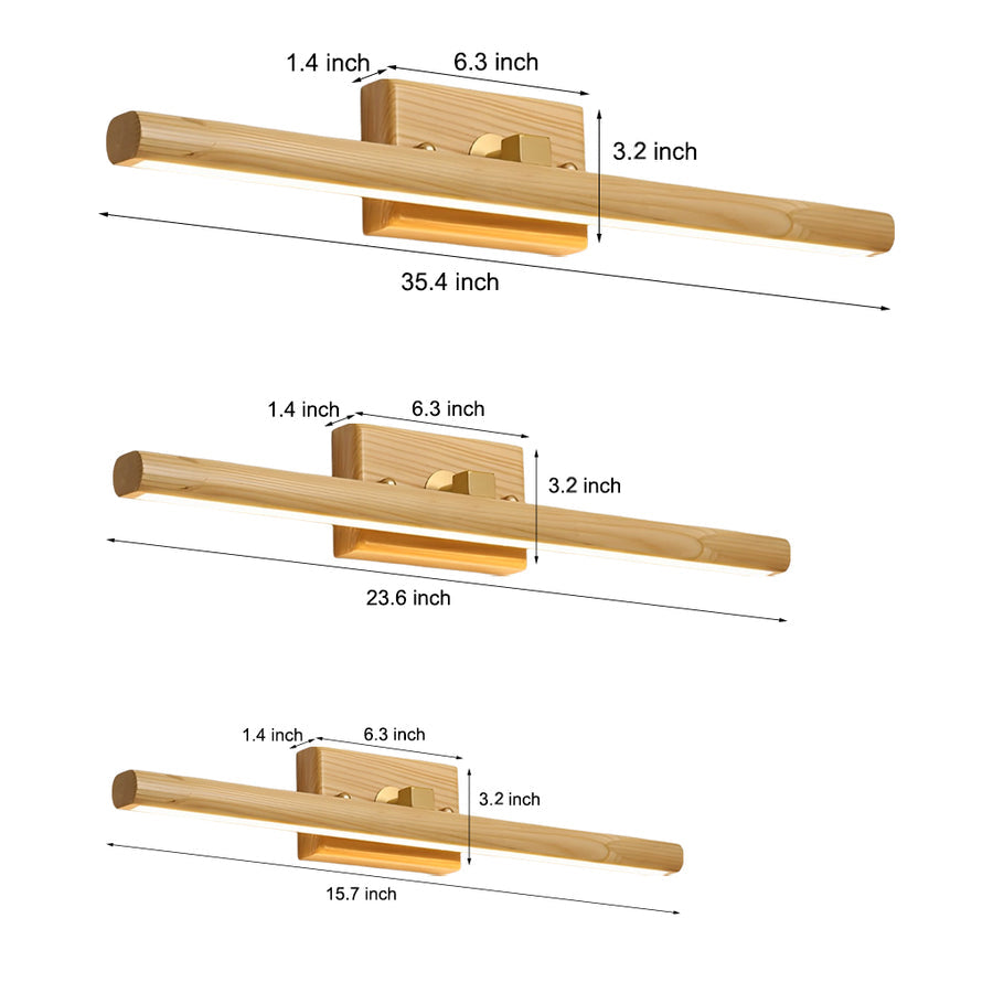 Bathroom vanity light dimension diagram showing multiple size options.
