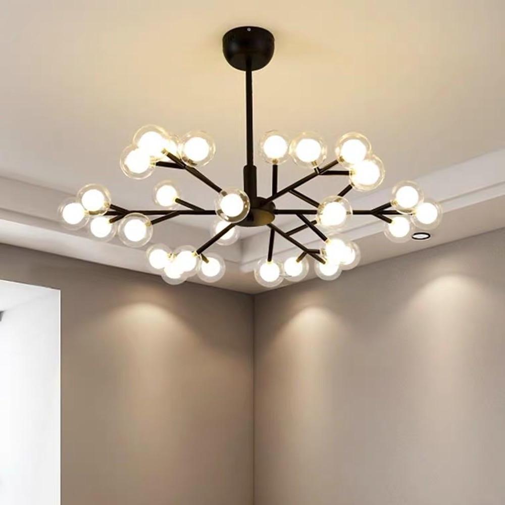 Novelty Iron Chandelier with 30 - Light glass orbs bubble, 33'' Wide, LED Lighting