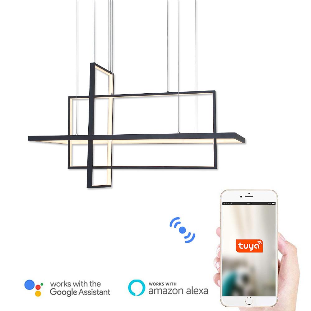 31.5'' Three - Part Futuristic Square Rectangular Hybrid Aluminum Chandelier with Capable Ambient Lights