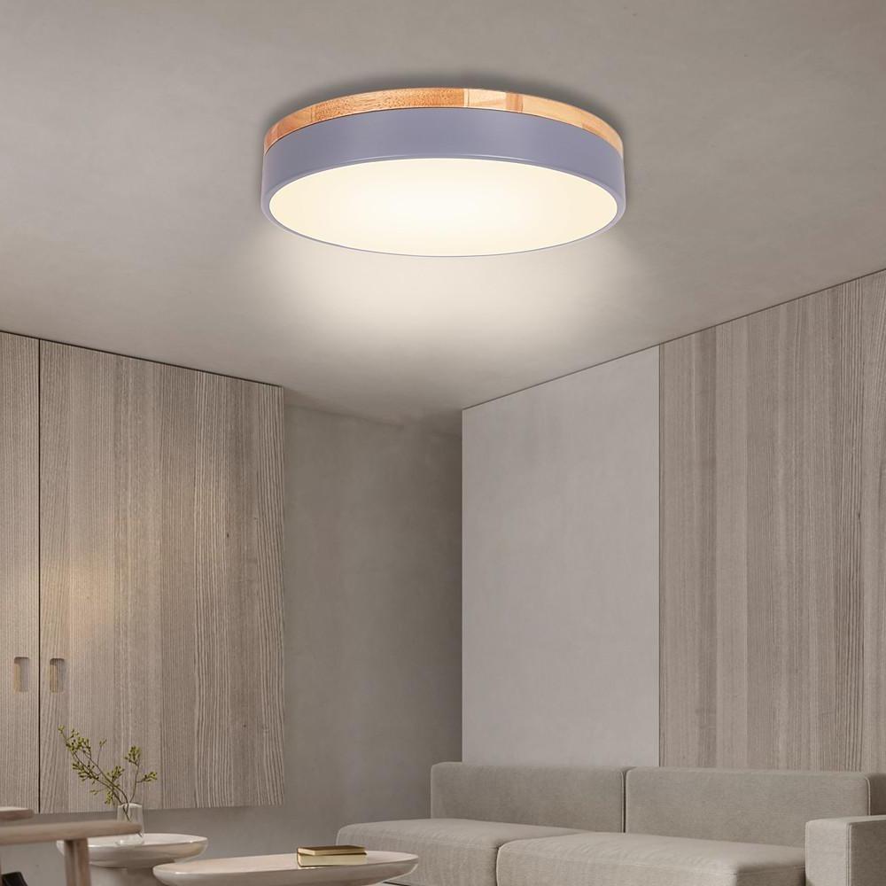 Circular Drum Flush Mount Light Metal Wood LED Bedroom Ceiling Lights for Baby Kids