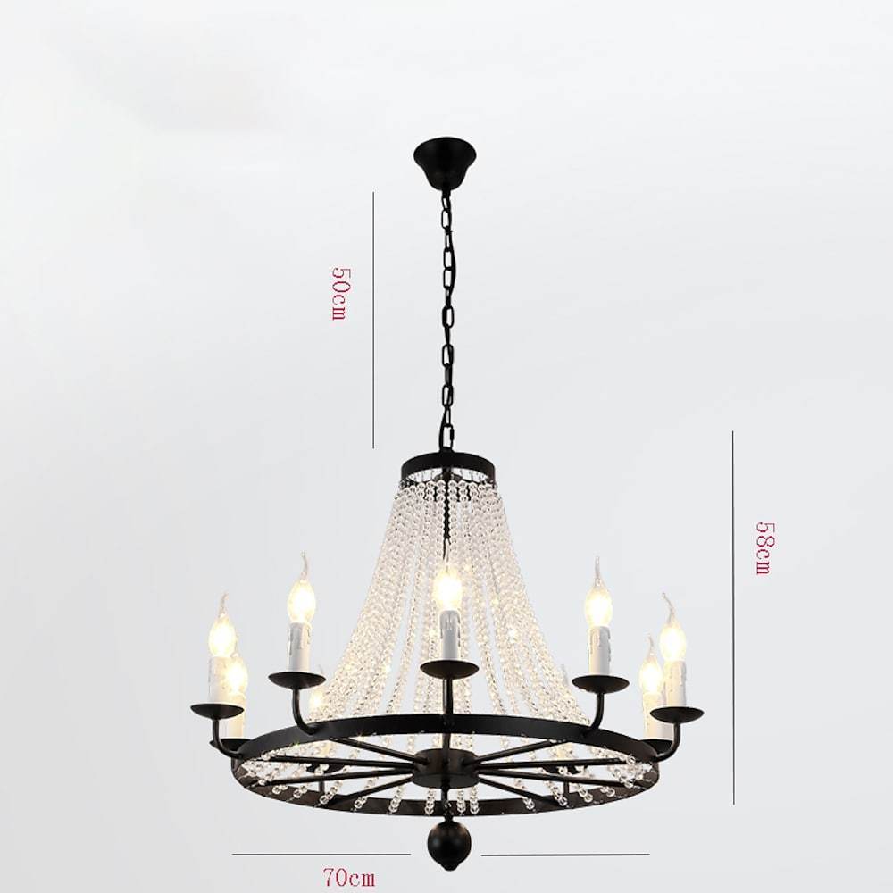 Empire Wagon Wheel Chandelier - 8/10/12 Candle Lights, 20'' Adjustable Chain, Crystal Accents