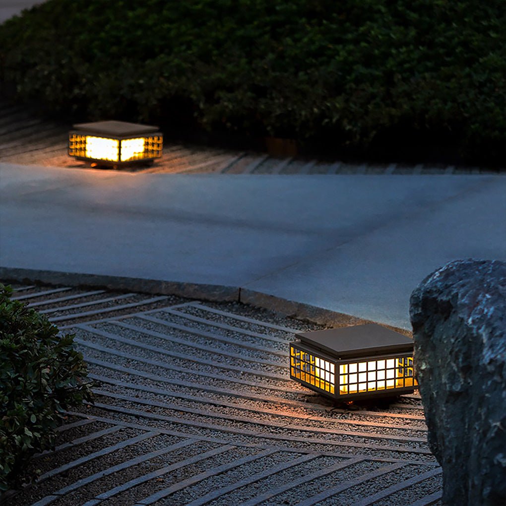 Zen garden light enhancing a backyard with a serene and peaceful ambiance.