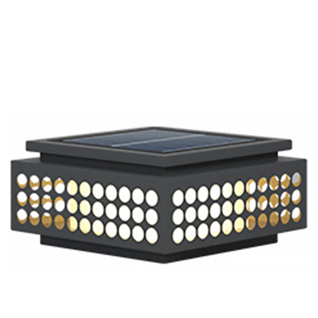 Zen garden light with a close-up of the light fixture and solar panel.